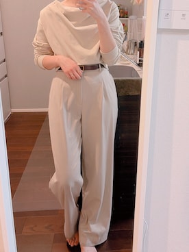 「CAPRICIEUX LE'MAGE（カプリシューレマージュ）のドレープスウェット（Tシャツ/カットソー、ベージュ系）」を使った、m.さん（レディース・169cm）の春コーディネート