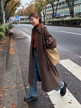 「アイテム（チェスターコート）」を使った、akariさん（レディース・167cm）の秋コーディネート
