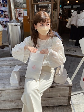 「レースブラウス」｜「アイテム（サロペット/オーバーオール）」を使った、akariさん（レディース・167cm）の春コーディネート