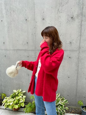 「DISCOAT（ディスコート）の【WEB限定/ユニセックス】モヘアライクシャギーカーディガン（カーディガン/ボレロ）」を使った、akariさん（レディース・167cm）の秋コーディネート