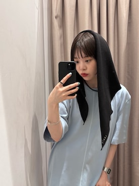 「LAATO（ラート）のpuff shoulder big tee（Tシャツ/カットソー、ブルー系）」を使った、Rさん（レディース・156cm）の春コーディネート