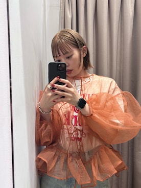 「URBAN RESEARCH（アーバンリサーチ）のESTHE　VOLUME ORGANZA BOW TOP（シャツ/ブラウス、ベージュ系）」を使った、Rさん（レディース・156cm）の夏コーディネート