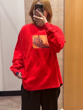 「URBAN RESEARCH（アーバンリサーチ）の別注/Disney/ビッグスウェット（スウェット、レッド系）」を使った、Rさん（レディース・156cm）の夏コーディネート