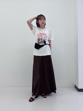 「URBAN RESEARCH（アーバンリサーチ）のTeya　ACTIVE BELT BAG（ボディバッグ/ウエストポーチ、ブラック系）」を使った、Rさん（レディース・156cm）の夏コーディネート