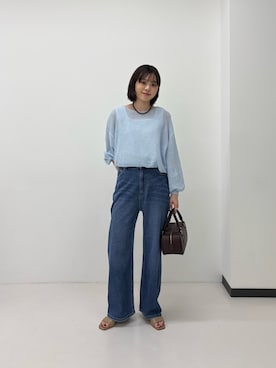 「URBAN RESEARCH（アーバンリサーチ）のペーパーヤーンボートネックニット（ニット/セーター、ブルー系）」を使った、Rさん（レディース・156cm）の春コーディネート