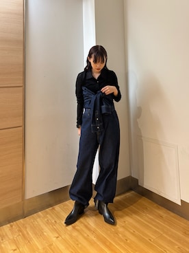 「アイテム（サロペット/オーバーオール、ブルー系）」を使った、Rさん（レディース・156cm）の秋コーディネート