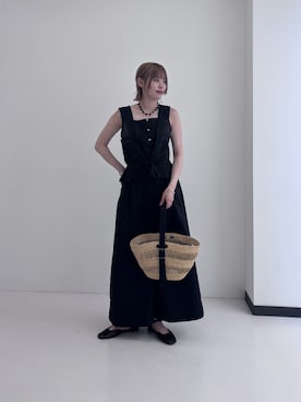 「URBAN RESEARCH（アーバンリサーチ）のインドピンタックレースブラウス（シャツ/ブラウス、ブラック系）」を使った、Rさん（レディース・156cm）の夏コーディネート