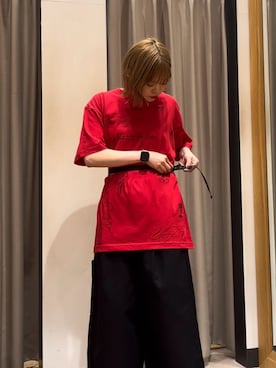 「URBAN RESEARCH（アーバンリサーチ）のTeya　TATOO T-SHIRTS（Tシャツ/カットソー、レッド系）」を使った、Rさん（レディース・156cm）の夏コーディネート