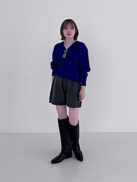 「URBAN RESEARCH（アーバンリサーチ）のnew basic　RIDGE PULL KNIT（ニット/セーター、ブルー系）」を使った、Rさん（レディース・156cm）の秋コーディネート