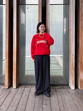「アイテム（ヘアバンド）」を使った、Rさん（レディース・156cm）の秋コーディネート
