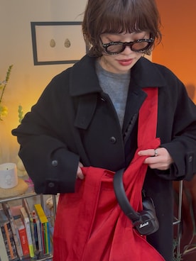 「アイテム（ステンカラーコート）」を使った、Rさん（レディース・156cm）の冬コーディネート