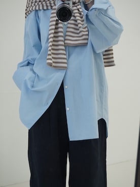 「URBAN RESEARCH（アーバンリサーチ）のガーメントダイコットンオーバーシャツ（シャツ/ブラウス、ブルー系）」を使った、Rさん（レディース・156cm）の春コーディネート