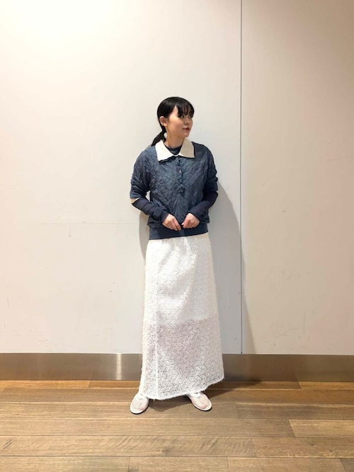 new basic　リネン混ワッシャーシャツカラーニット