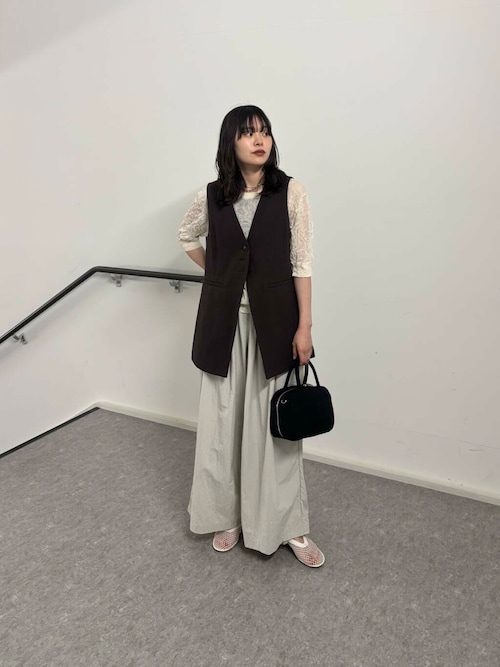 kariang - Banker ニードルパンチスリーブZIPニット セール】new basic リネン混ワッシャーハーフスリーブニット
