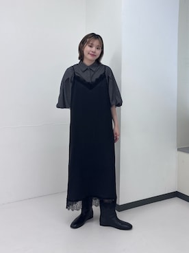「URBAN RESEARCH（アーバンリサーチ）のレースキャミワンピース（ワンピース、ブラック系）」を使った、Rさん（レディース・156cm）の秋コーディネート