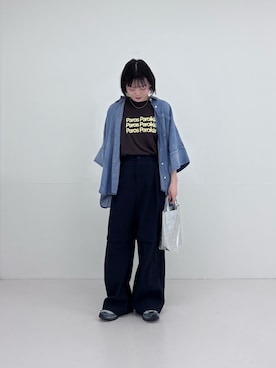 「URBAN RESEARCH（アーバンリサーチ）のハーフスリーブシアーデニムシャツ（シャツ/ブラウス、ブルー系）」を使った、Rさん（レディース・156cm）の春コーディネート