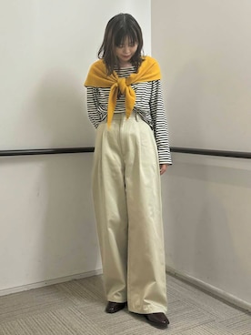 「カシミヤ」｜「アイテム（チノパンツ）」を使った、Rさん（レディース・156cm）の秋コーディネート