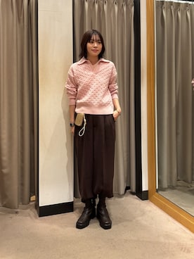 「アイテム（財布、ベージュ系）」を使った、Rさん（レディース・156cm）の秋コーディネート