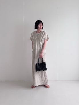 「URBAN RESEARCH（アーバンリサーチ）のフレンチスリーブリネンワンピース（ワンピース、ベージュ系）」を使った、Rさん（レディース・156cm）の夏コーディネート