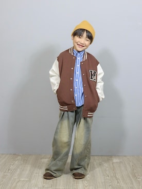 「アイテム（ニットキャップ/ビーニー）」を使った、Ｒ兄弟さん（キッズ・122cm）の秋コーディネート