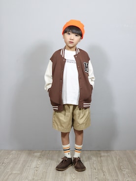 「Ocean Pacific（オーシャンパシフィック）の【OP:オーピー】キッズニットキャップ（ニットキャップ/ビーニー）」を使った、Ｒ兄弟さん（キッズ・122cm）の夏コーディネート