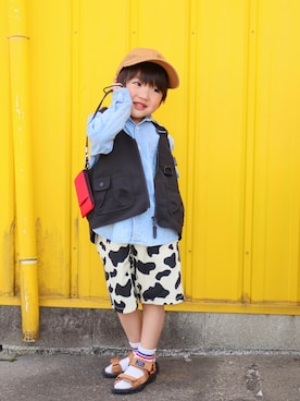 「アイテム（キャップ）」を使った、Ｒ兄弟さん（キッズ・100cm）の春コーディネート