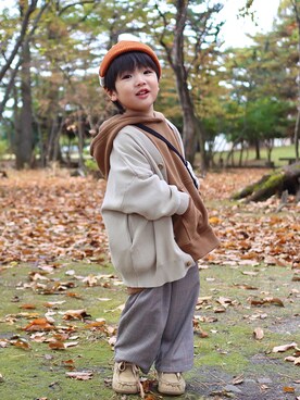 「アイテム（キャップ）」を使った、Ｒ兄弟さん（キッズ・100cm）の秋コーディネート
