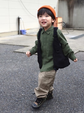 「アイテム（キャップ）」を使った、Ｒ兄弟さん（キッズ・100cm）の秋コーディネート