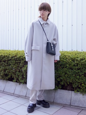 「JUNRED（ジュンレッド）のドルマンバルカラーオーバーコート（ステンカラーコート）」を使った、omatsuさん（メンズ・169cm）の冬コーディネート