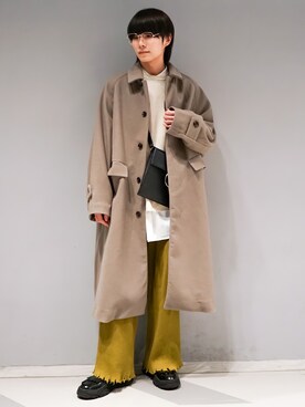 「JUNRED（ジュンレッド）のドルマンバルカラーオーバーコート（ステンカラーコート）」を使った、omatsuさん（メンズ・169cm）の冬コーディネート