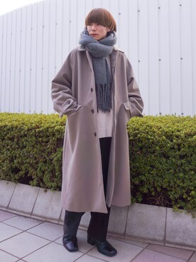 「JUNRED（ジュンレッド）のドルマンバルカラーオーバーコート（ステンカラーコート）」を使った、omatsuさん（メンズ・169cm）の冬コーディネート