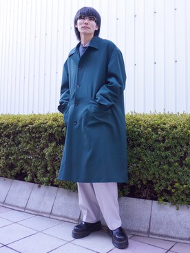 「JUNRED（ジュンレッド）のアイテム（ステンカラーコート）」を使った、omatsuさん（メンズ・169cm）の冬コーディネート