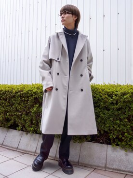 「JUNRED（ジュンレッド）のアイテム（トレンチコート）」を使った、omatsuさん（メンズ・169cm）の秋コーディネート
