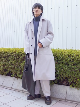 「JUNRED（ジュンレッド）のアイテム（ステンカラーコート）」を使った、omatsuさん（メンズ・169cm）の冬コーディネート