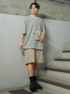 「JUNRED（ジュンレッド）のアイテム（サンダル）」を使った、omatsuさん（メンズ・169cm）の夏コーディネート