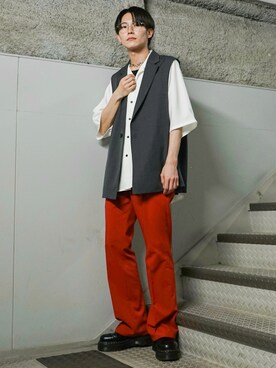 「JUNRED（ジュンレッド）のアイテム（ベスト）」を使った、omatsuさん（メンズ・169cm）の夏コーディネート