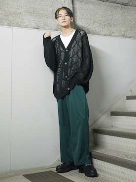 「JUNRED（ジュンレッド）のアイテム（カーディガン/ボレロ）」を使った、omatsuさん（メンズ・169cm）の秋コーディネート