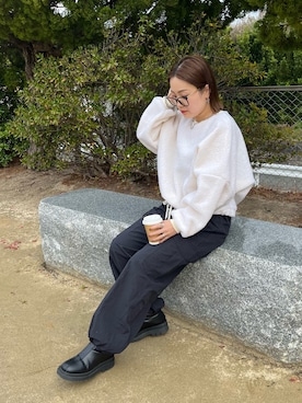「ISOOK（アイスー）のアイテム（スウェット）」を使った、kunchan1227さん（レディース・155cm）の冬コーディネート