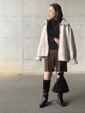 「ママファッション」｜「アイテム（ムートンコート）」を使った、kunchan1227さん（レディース・155cm）の秋コーディネート