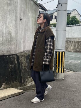 「チェックシャツ」｜「アイテム（ノーカラージャケット）」を使った、kunchan1227さん（レディース・155cm）の秋コーディネート
