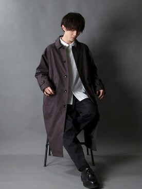 「SITRY（シトリー）のアイテム（ステンカラーコート）」を使った、Kanoさん（メンズ・178cm）の冬コーディネート