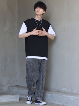 「CONVERSE（コンバース）のCONVERSE コンバース オール スター オックス / ALL STAR OX(BLACK) 32160321（スニーカー）」を使った、Kanoさん（メンズ・178cm・20代）の春コーディネート