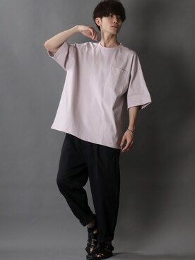 「SITRY（シトリー）のloose tapered tuck wide Pants/ルーズ テーパード タック ワイドパンツ（スラックス）」を使った、SITRYさん（メンズ・178cm）の夏コーディネート