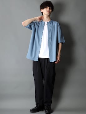 「SITRY（シトリー）のloose tapered tuck wide Pants/ルーズ テーパード タック ワイドパンツ（スラックス）」を使った、SITRYさん（メンズ・178cm）の春コーディネート