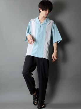 「SITRY（シトリー）のloose tapered tuck wide Pants/ルーズ テーパード タック ワイドパンツ（スラックス）」を使った、SITRYさん（メンズ・178cm）の夏コーディネート