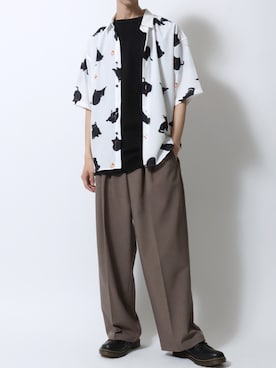 「SITRY（シトリー）のSilk Touch Animal Print Shirt/接触冷感 シルクタッチ アニマル 総柄プリント とろみシャツ 半袖シャツ（シャツ/ブラウス）」を使った、Kanoさん（メンズ・181cm・20代）の夏コーディネート