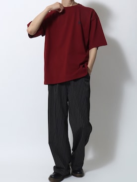 「U.S. POLO ASSN.（ユーエスポロアッスン）のU.S. POLO ASSN./ユーエスポロアッスン 別注 ビッグシルエット ワンポイント刺繍 半袖Tシャツ レディース メンズ（Tシャツ/カットソー、レッド系）」を使った、SITRYさん（メンズ・181cm）の夏コーディネート