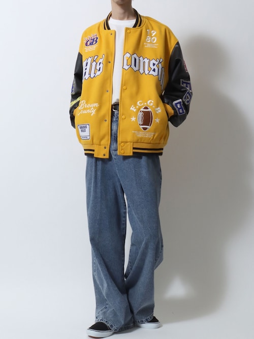 セール】Varsity Jacket/オーバーサイズ メルトン スタジャン ブルゾン
