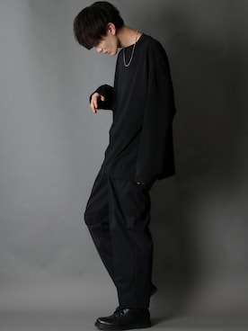 「SITRY（シトリー）のloose tapered tuck wide Pants/ルーズ テーパード タック ワイドパンツ（スラックス）」を使った、SITRYさん（メンズ・178cm）の冬コーディネート