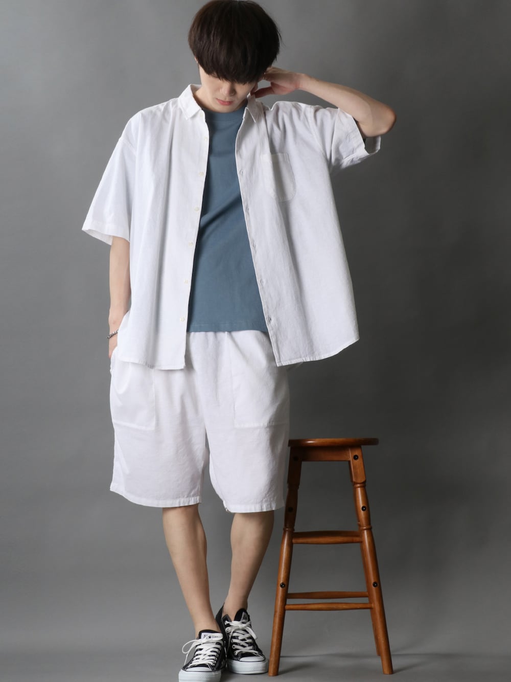 SITRY（シトリー）の「綿麻ストレッチ レギュラーカラーシャツ＆ハーフ  